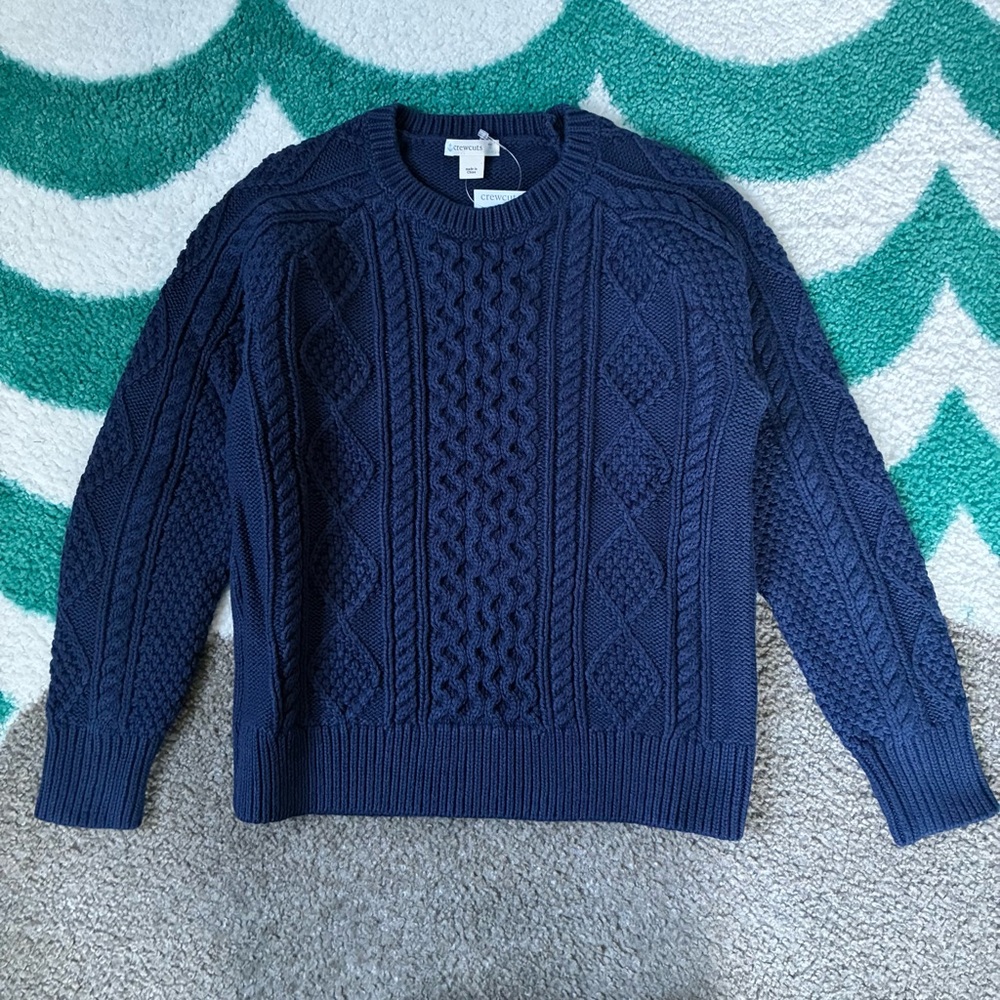 NWT - J.Crew Crewcuts Kids’ Cable-knit Crewneck Sweater (Navy) Size M (8-9)